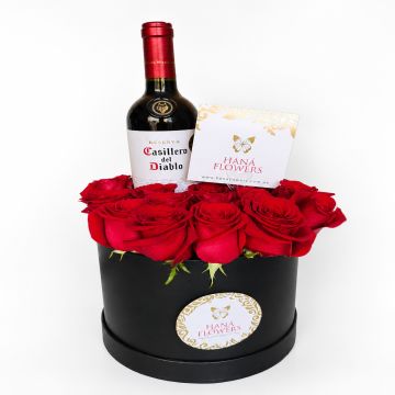 Box de rosas con vino  (AR-42)